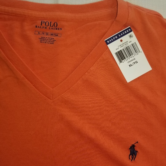 New Polo Ralph Lauren Mens Vneck T-shirt orange XL - Picture 3 of 5